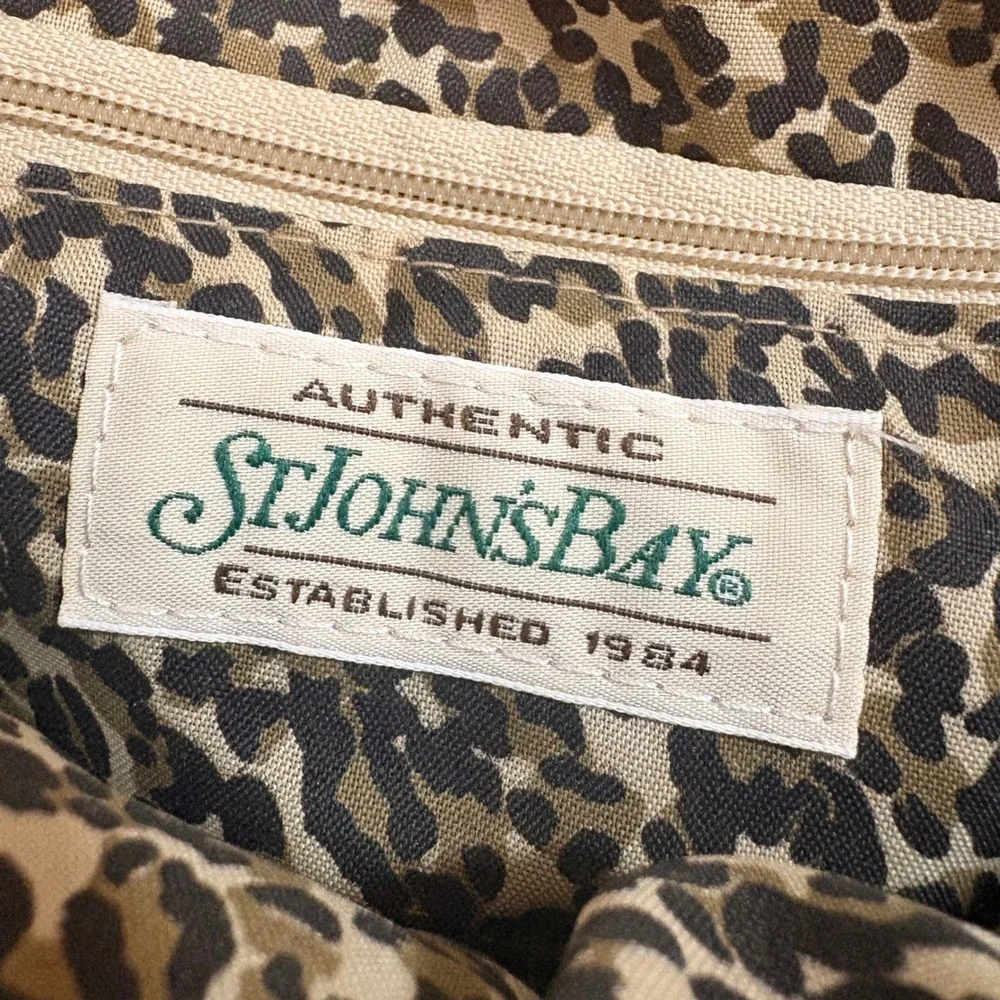 VTG St. John's Bay Safari Woven Straw Tote Bag Carved Wooden Animals Boho Beach